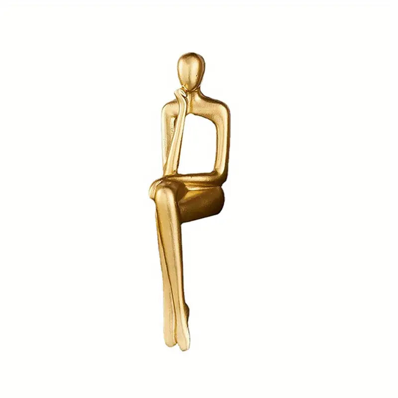 Set of 3 Resin Gold Abstract Thinker Statues | Modern Sitting Shelf Sitter Sculpture Decor for Home Office Bookshelf Living Room