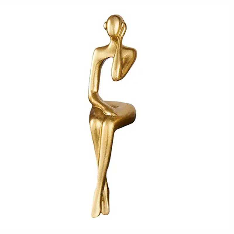 Set of 3 Resin Gold Abstract Thinker Statues | Modern Sitting Shelf Sitter Sculpture Decor for Home Office Bookshelf Living Room
