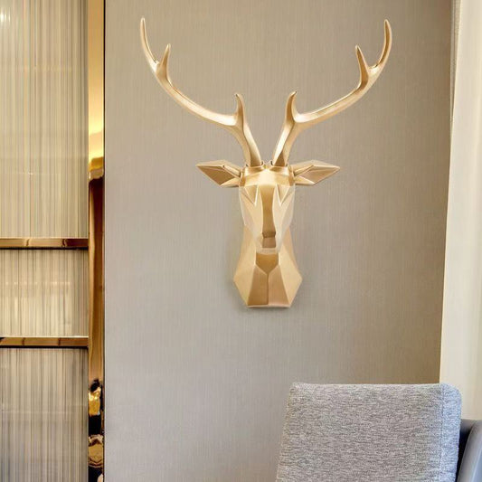 Modern Geometric Gold Deer Head Wall Decor - Resin Sculpture for Living Room & Entryway