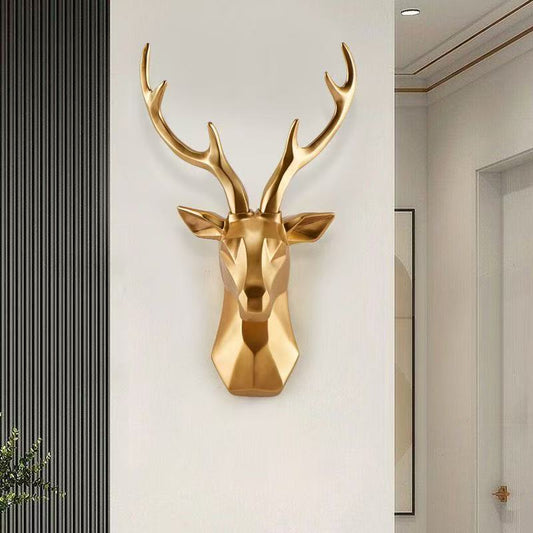 Modern Geometric Gold Deer Head Wall Decor - Resin Sculpture for Living Room & Entryway