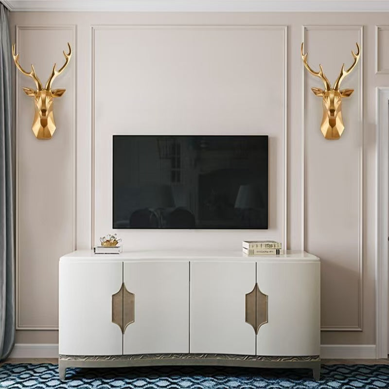Modern Geometric Gold Deer Head Wall Decor - Resin Sculpture for Living Room & Entryway