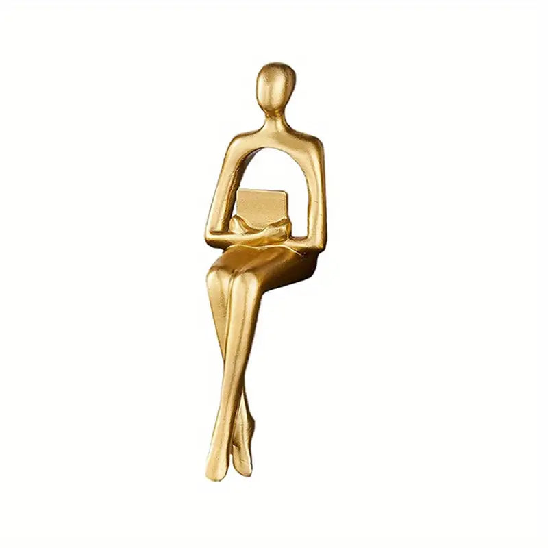 Set of 3 Resin Gold Abstract Thinker Statues | Modern Sitting Shelf Sitter Sculpture Decor for Home Office Bookshelf Living Room