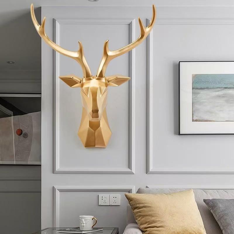 Modern Geometric Gold Deer Head Wall Decor - Resin Sculpture for Living Room & Entryway